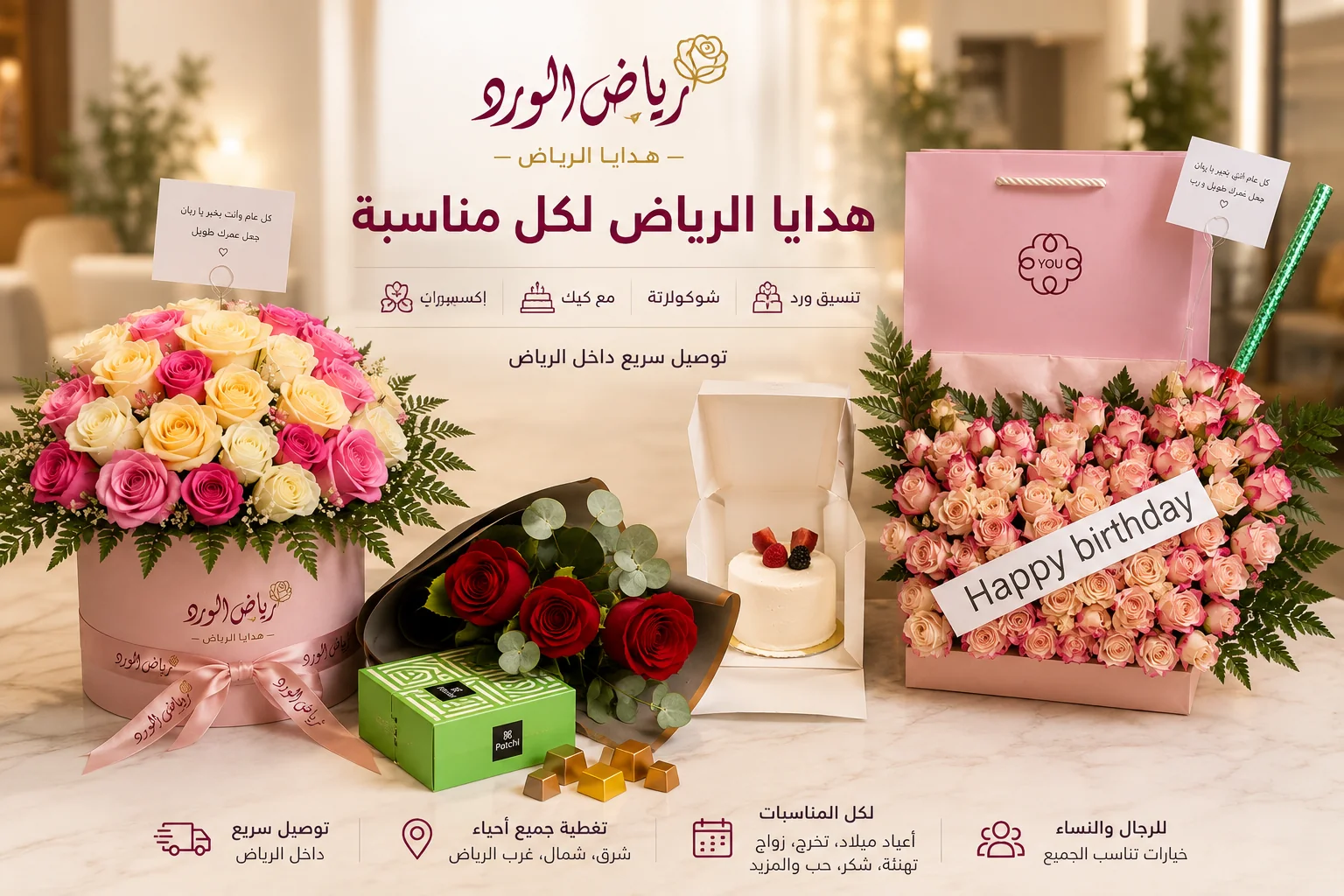 هدايا الرياض: دليل متجر رياض الورد لتصميم وتنسيق أجمل باقات الورد الطبيعي