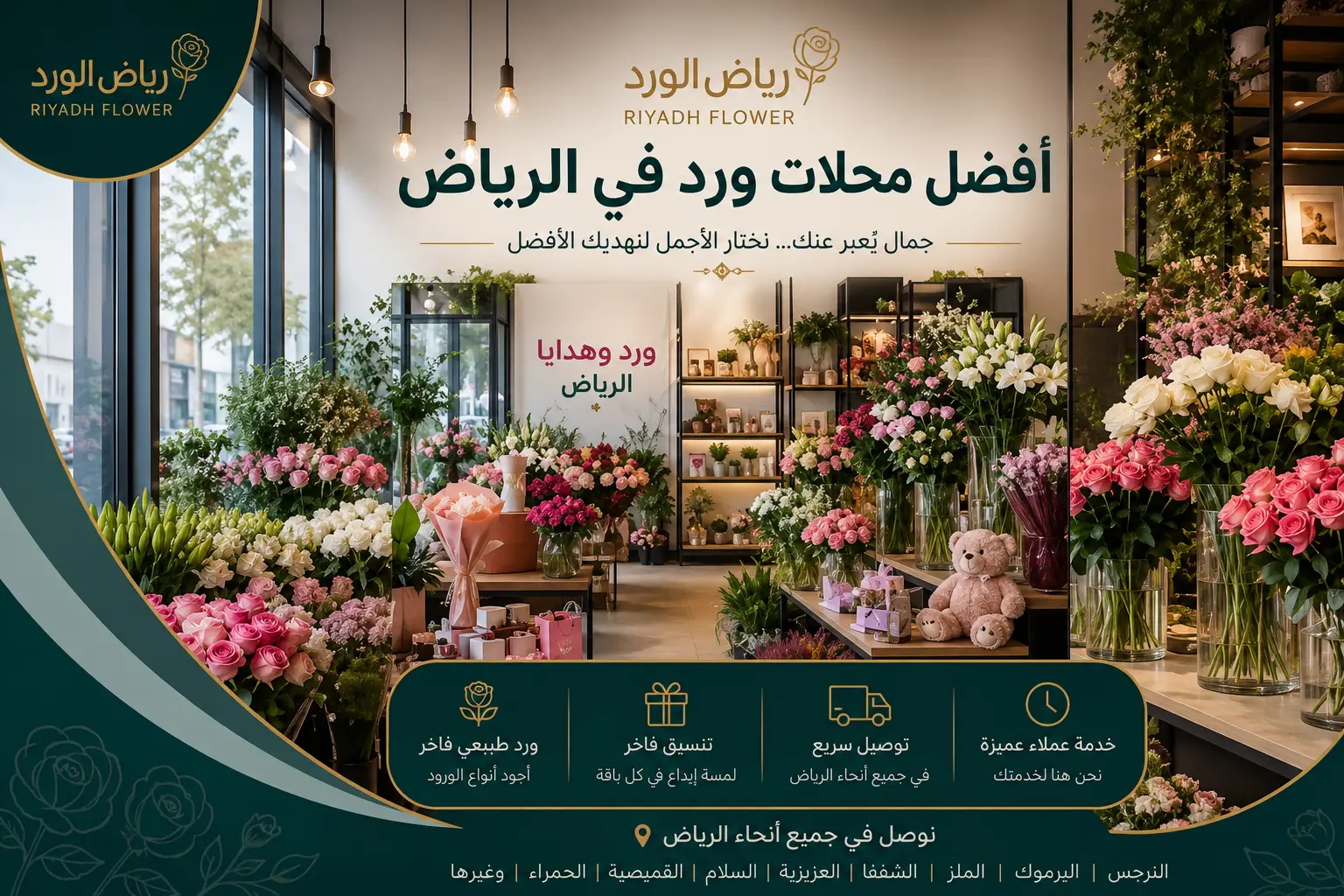 أفضل محل ورد قريب من موقعي في الرياض | توصيل سريع بنفس اليوم | رياض الورد