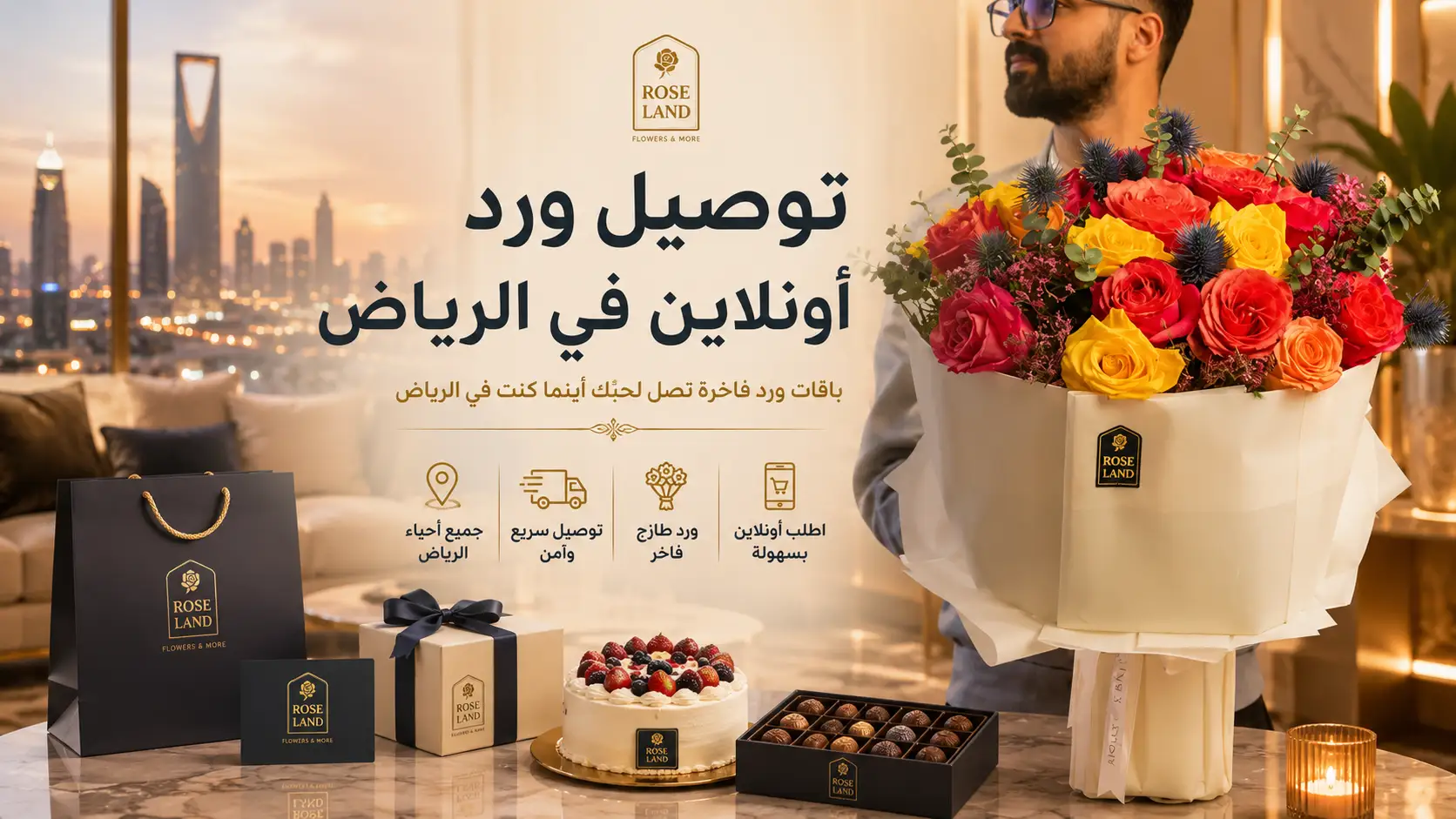 توصيل ورد أون لاين في الرياض | هدايا فاخرة وبنفس اليوم | رياض الورد